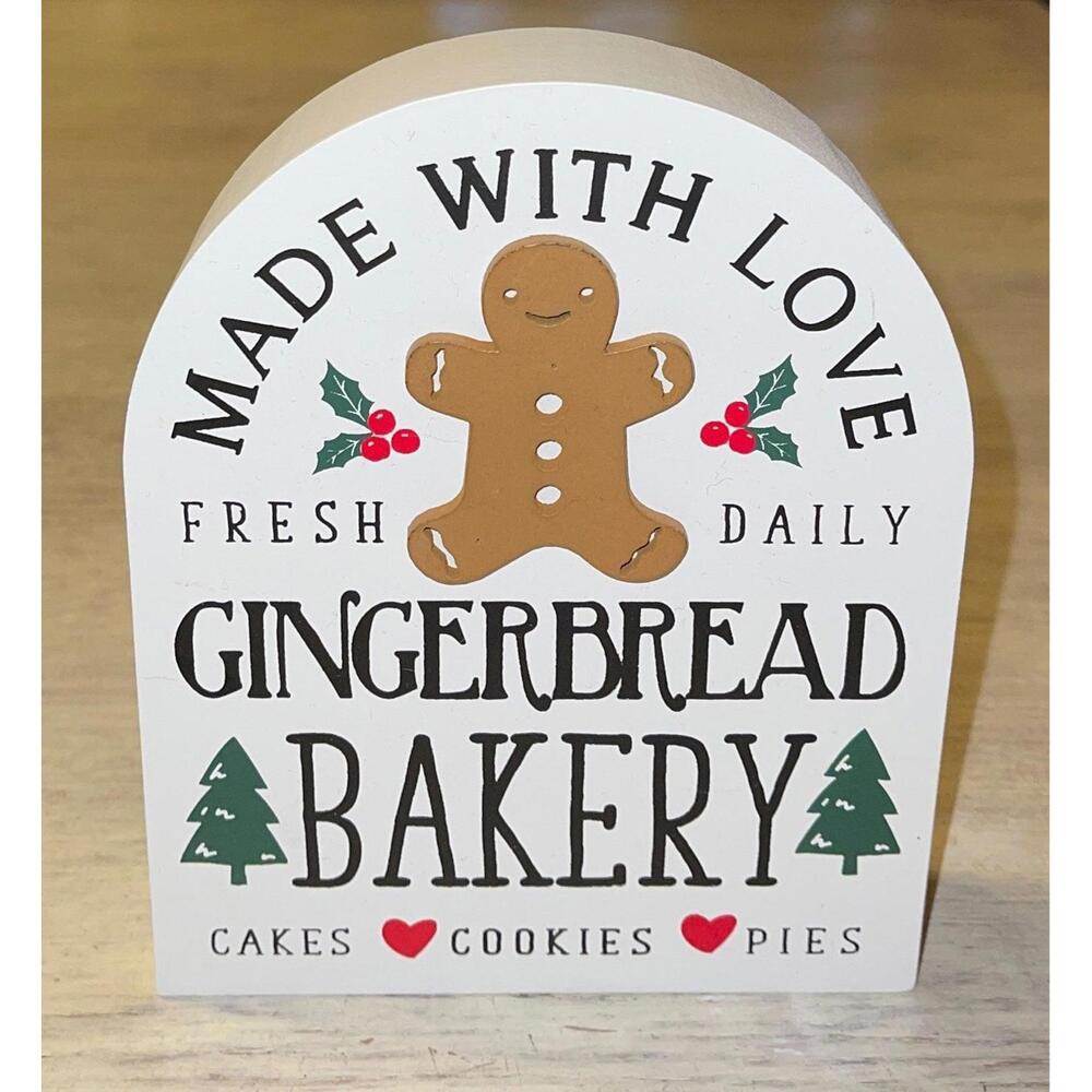 Made with Love Gingerbread Bakery Christmas Cookie Wood Block Sign Hobby Lobby